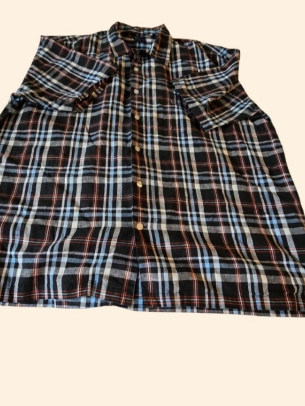 Kani Gold Black Plaid Collared Button Down Shirt, Men's Size XXL Short Sleeve